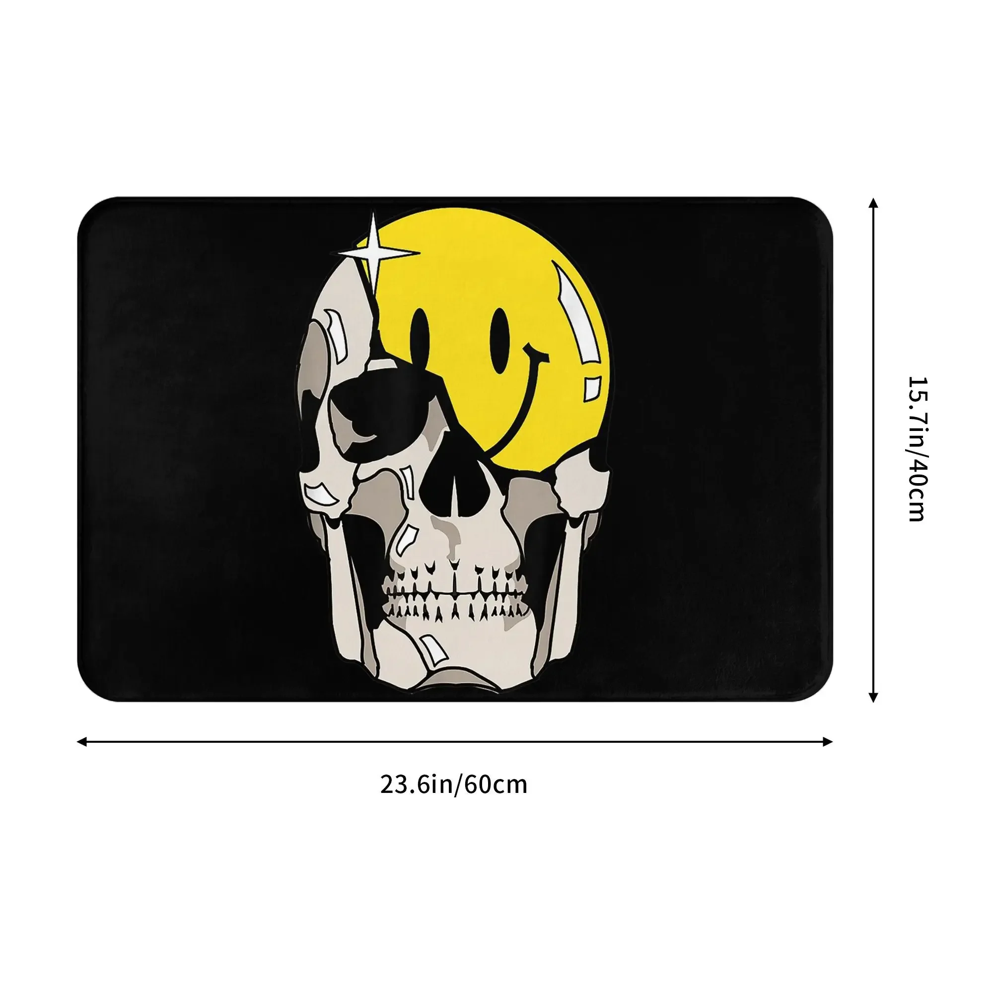 Smiley Face Skull Day Of The Dead Cool Bone Head Smiley Face Anti-slip Doormat Floor Mat Entrance Home Balcony Footpad Mats