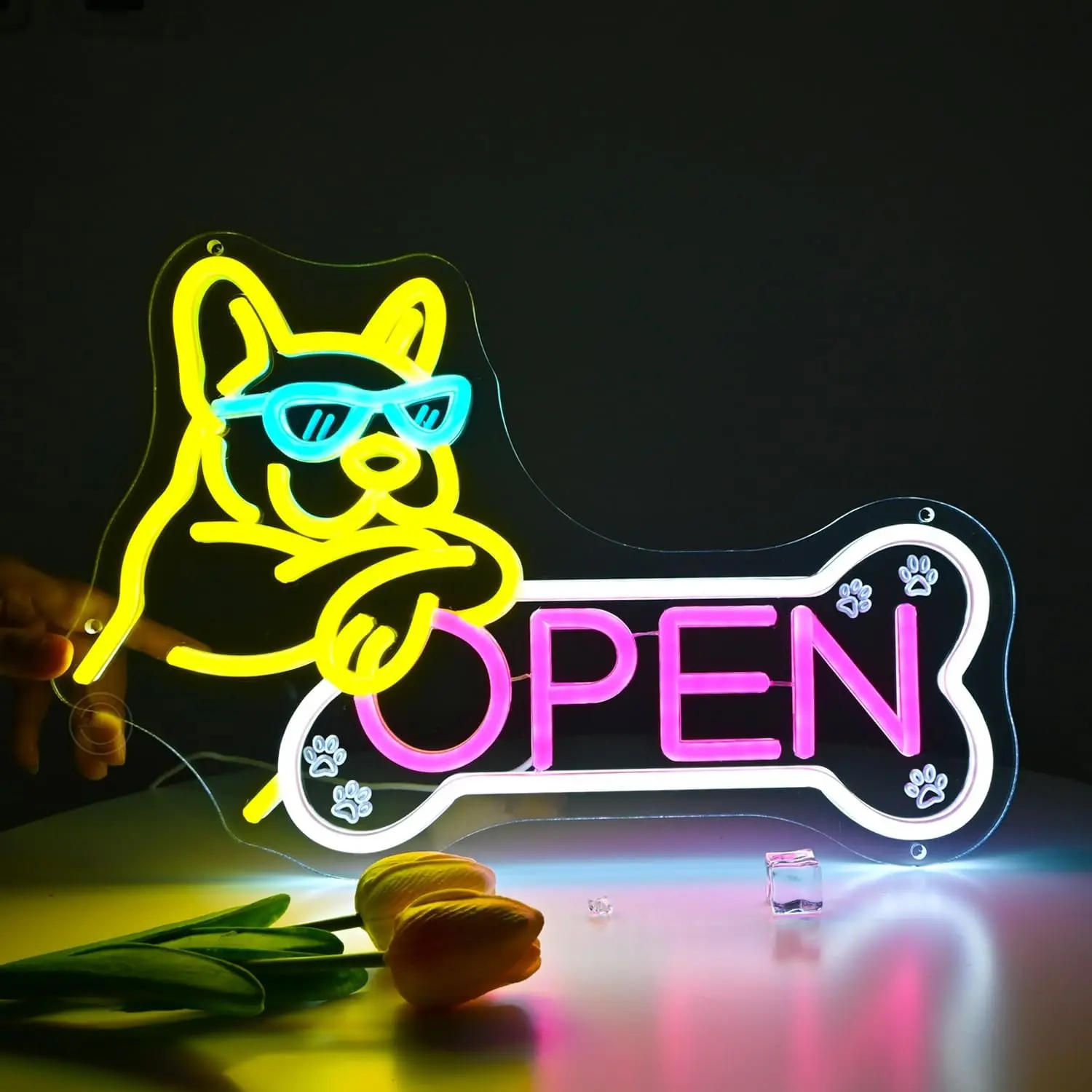 

Pet Shop Open Neon Sign USB Dimmable LED Neon Light for Pet Hospital Grooming Salon Animal Clinics Decor Business Welcome Sign