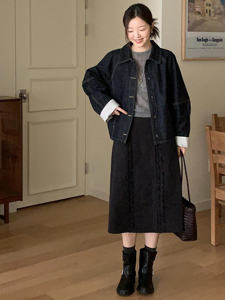 Women Spring Autumn Cropped Denim Jacket Casual Versatile Fashion Short Coat Petite Size Stretchy Slimming Tops Outerwear