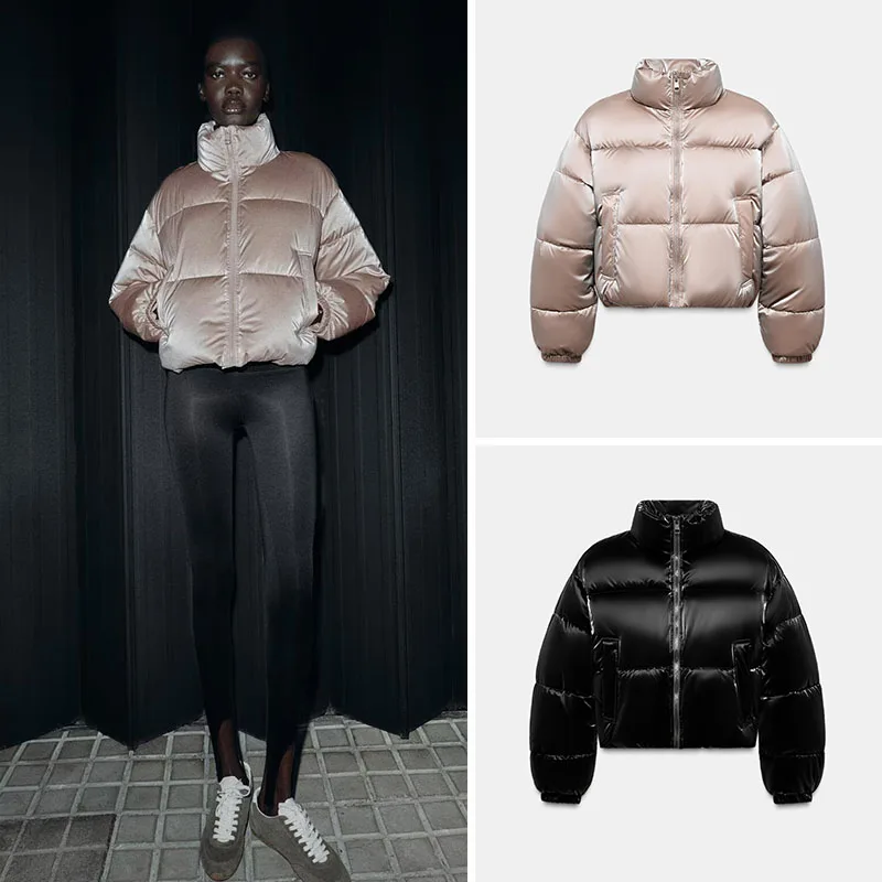 

Winter New Women's Long Sleeve Stand Collar Shiny Hood Thick Jacket Coat Standard Fit Casual Style Ladies Outerwear