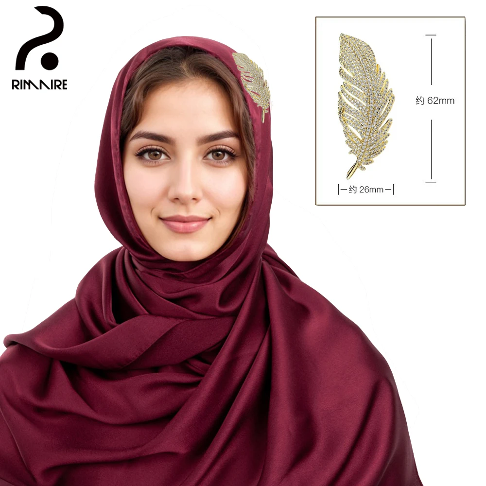 Classic Women Muslim Hijab with Feather Brooch Fashion Solid Turban Spring Autumn Ladies Headscarf Shawl Wraps Wholesale RIMAIRE