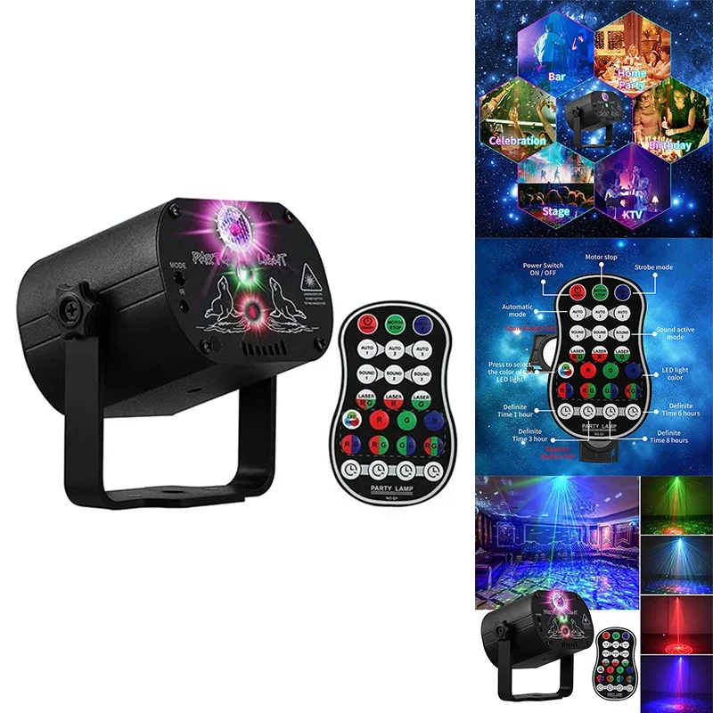 7 Color LED DJ Disco Laser Sound Strobe Projector USB Rechargeable Projector For Christmas Halloween Deorations A