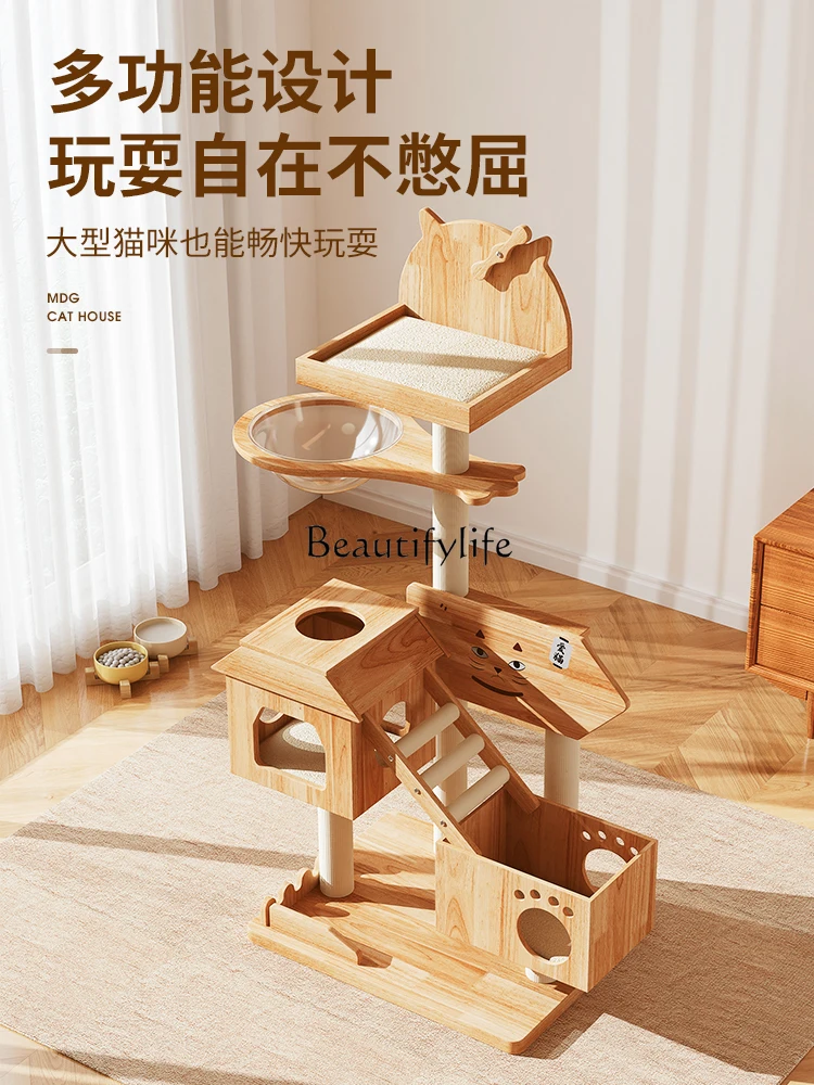 Climbing Frame Cat Nest Cat Tree Integrated Large Solid Wood Scratching Pole Jumping Platform Cat Climber  Supplies