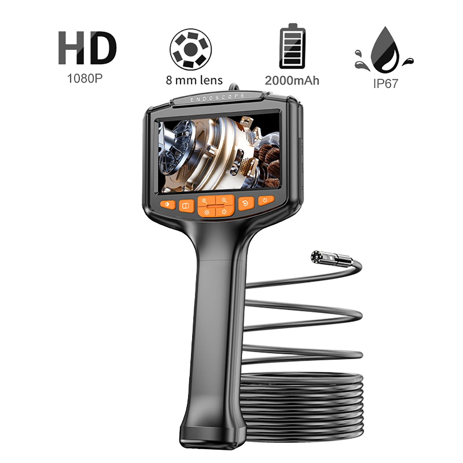 Endoscopes industriels à double objectif avec caméra d'inspection endoscopique LCD 1080P de 4,3 pouces et caméra étanche IP67 de 8 mm pour les canalisations