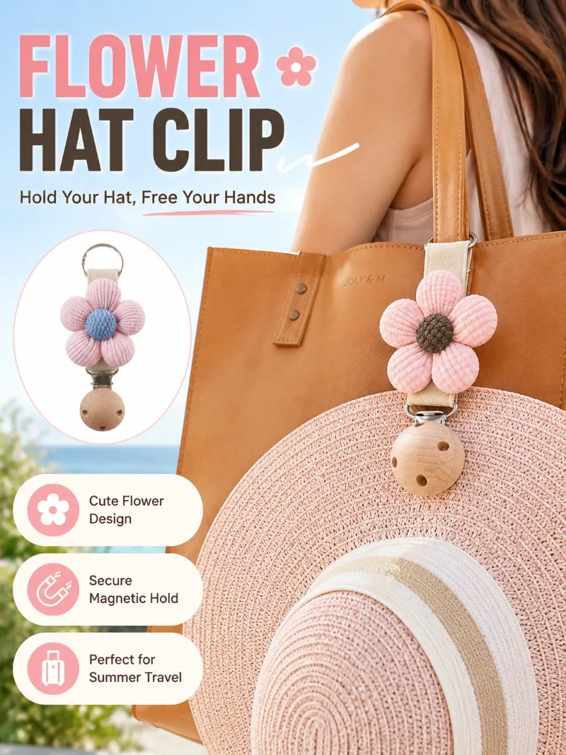 Niedlicher Blumen-Magnet-Hutclip, tragbarer Sommer-Huthalter für Taschen, Reisen, Strand, Strohhut-Organizer, Zubehör