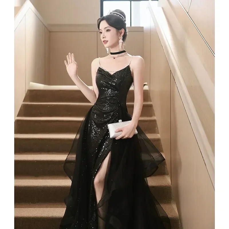 

Women Dress Sexy V-neck Sling Sleeveless Sequin Gown Banquet Evening Dresses Wedding Bridesmaid Dress Formal Prom Vestidos 2025