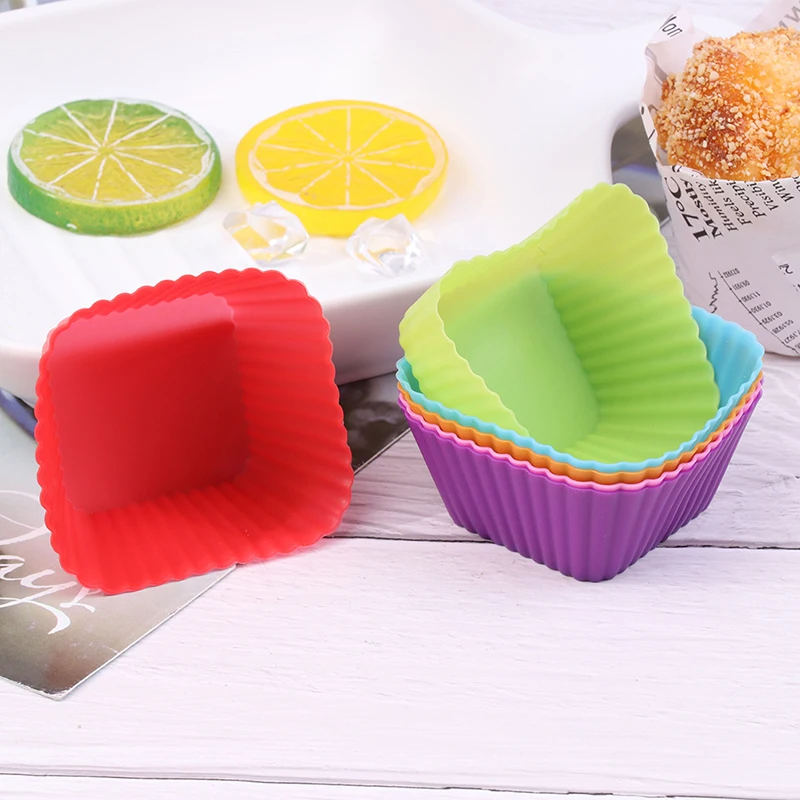 1/6Pcs 7cm Square Shaped Jelly Pudding Mold Muffin Cake Cup Silicone Molds Kitchen Baking Accessories