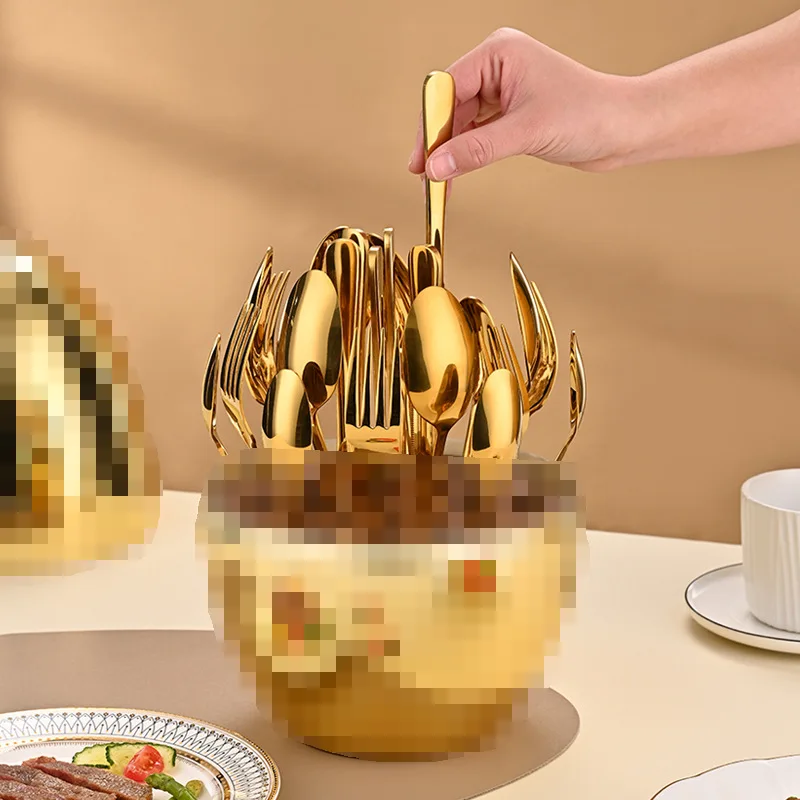 Cross border Mood Egg Tableware Gift Set Silver Gold Egg Colorful  Stainless Steel Knife, Fork, Spoon 24 Piece Set