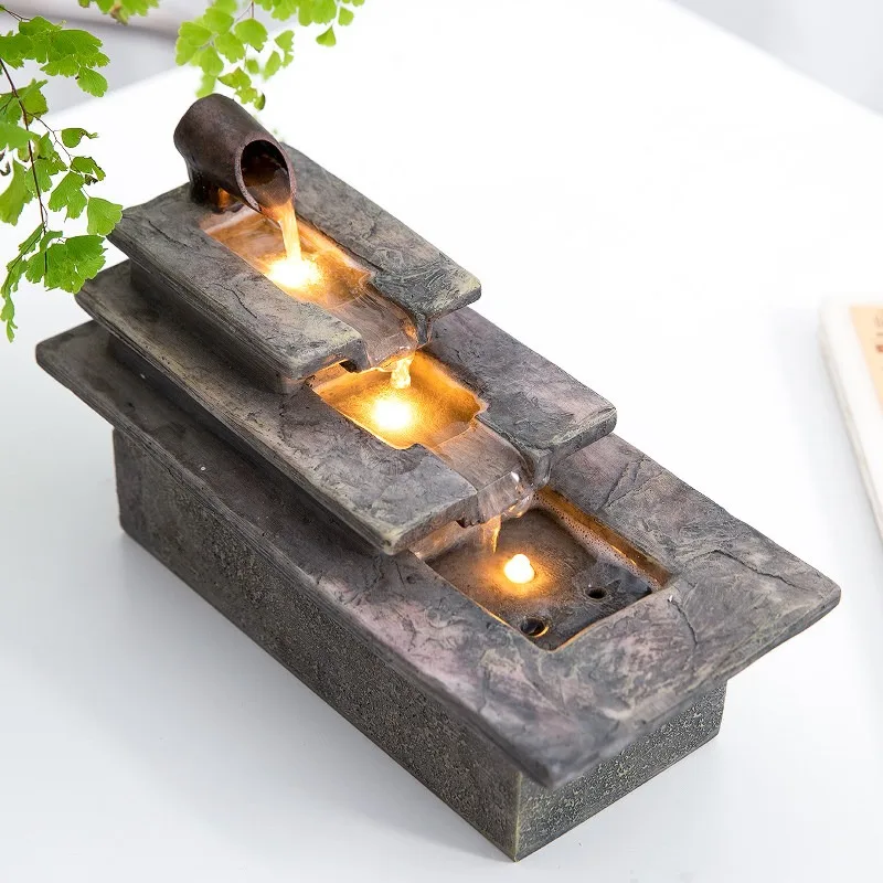 Modern Tabletop Water Fountain Indoor Zen Relaxation & Wealth Attraction, Minimalist Desktop Cascading Fountain  for Home Office
