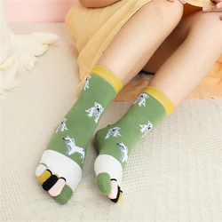 New Funny Women Soft Cotton Five Fingers Cute Dog Corgi Stitching Color Lovely Split Toes Socks Dropship