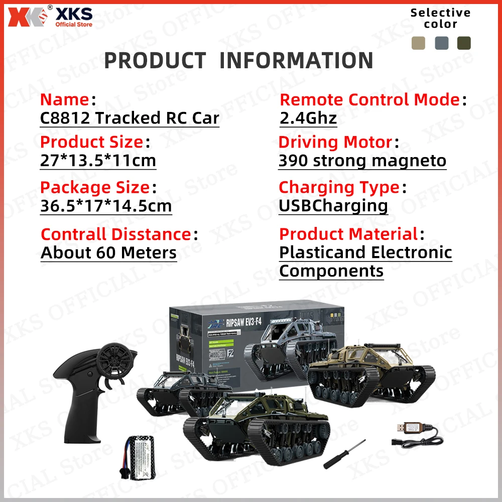 XKS JJRC C8812 Carro RC com tanque rastreado em escala - LED Light-Up 4WD Off-Road Controle remoto totalmente proporcional, deriva de alta velocidade, melhor C