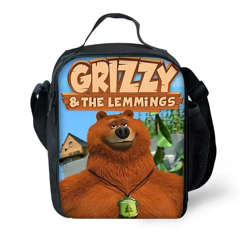GRIZZY AND THE LEMMINGS Child Large Capacity Bag for Boy and Girl Student Outdoor Picnic Resuable Thermal Cooler Lunch Box