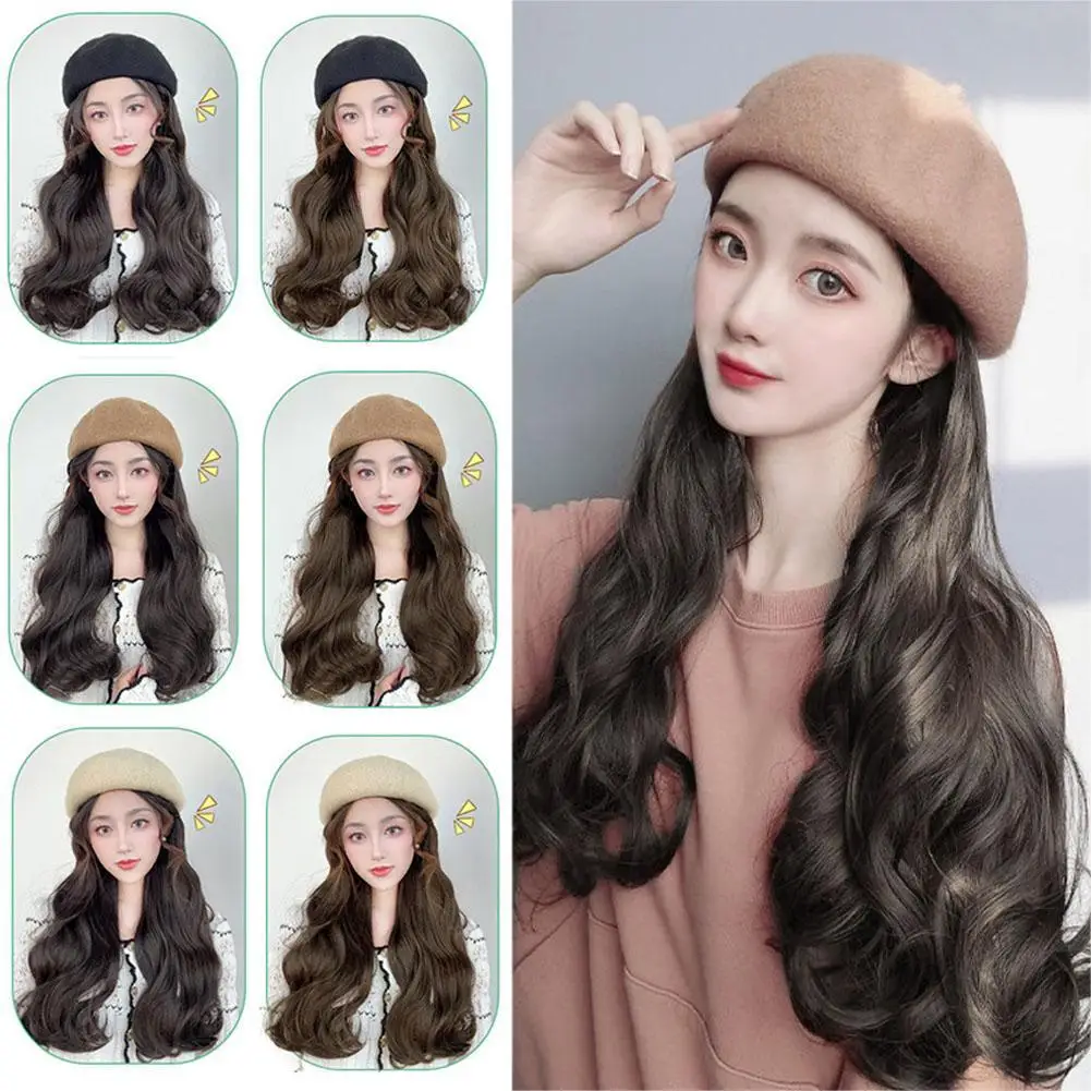 Black Beret Air Bangs Big Wave Curly Wig, Women's Synthetic Fiber Wig Suitable For Halloween And Christmas Parties