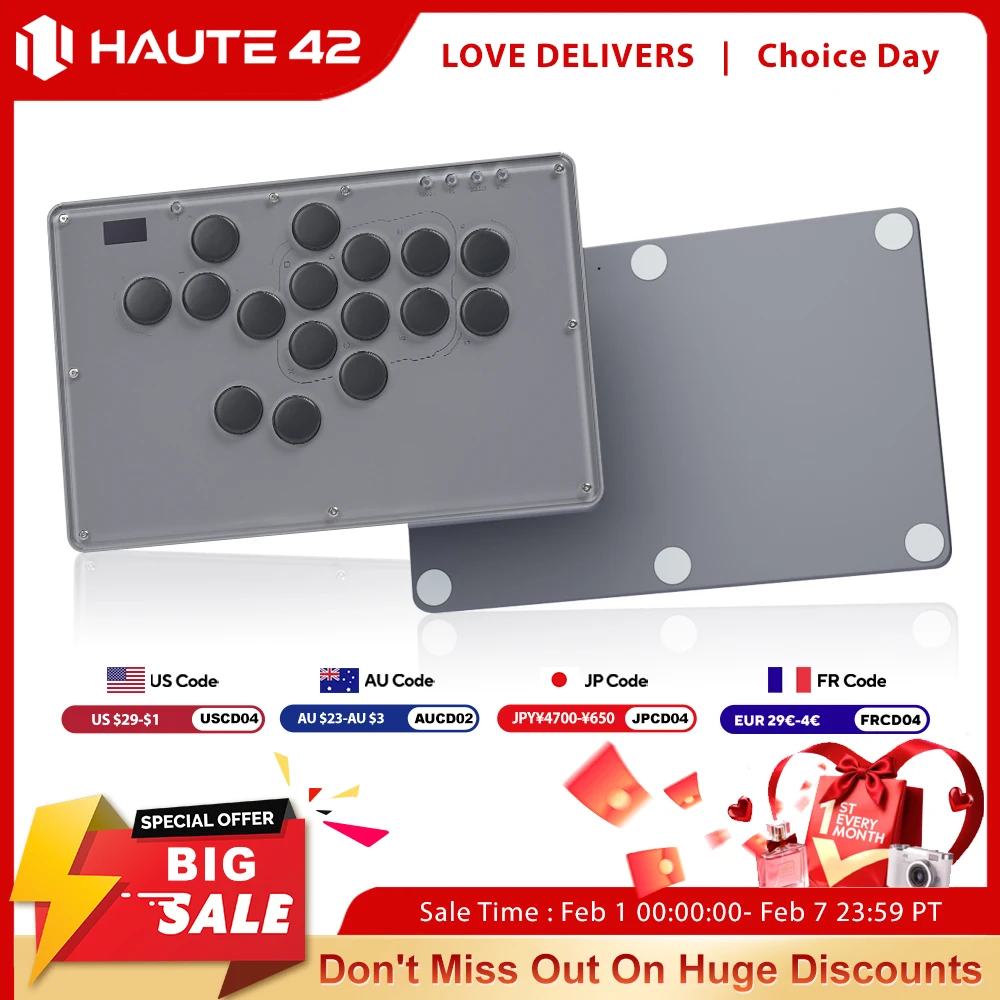 

Haute42 V16 Джойстик Hitbox Бессрычажный контроллер Hitbox Fightstick для ПК/PS4/PS5/Switch Серый безликий аркадный контроллер