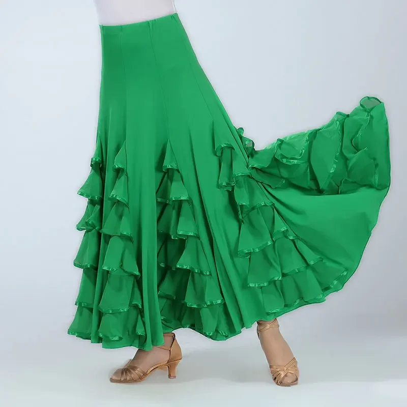 Women Modern Dance Skirt Long Ruffle Ballroom Skirts Standard Flamenco Dance Costume Spanish Flamenco Dress Waltz Skirt