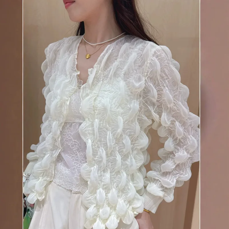 HKSH Women Coat Pleated Long Sleeves Solid Color Sunproof High-end Fashion Elegant Versatile Thin Cardigan Jacket Summer HK23127