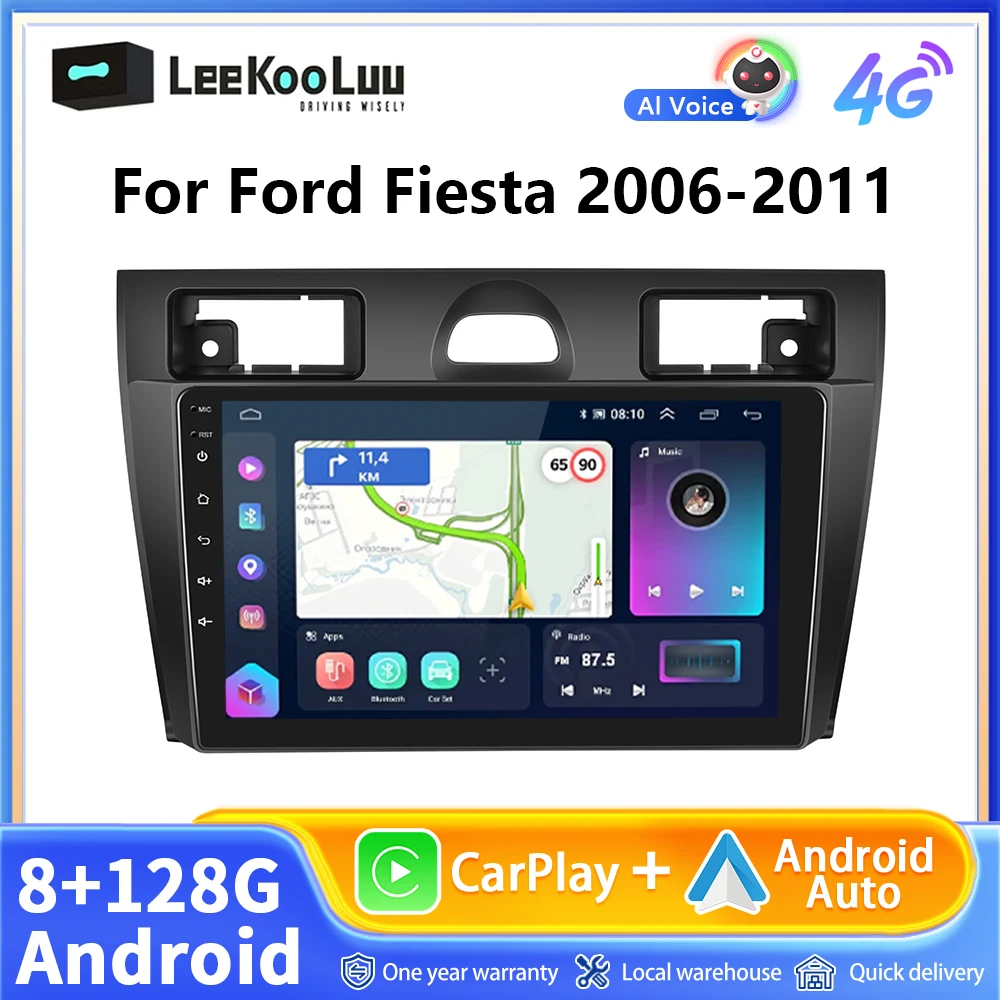 LeeKooLuu 8G+128G Carplay Android Auto Radio For Ford Fiesta 2006-2011 Car Multimedia Video Player 2 Din AutoRadio 4G Wifi GPS