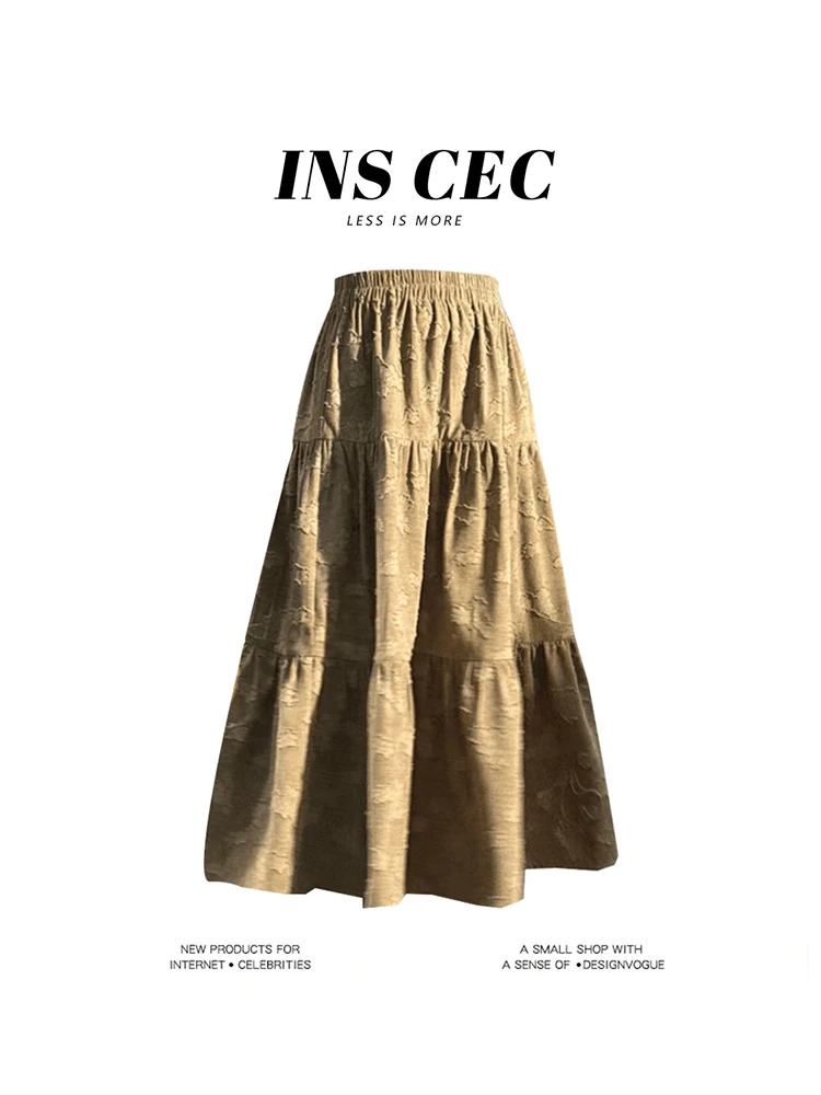 

Slimming A-Line Midi Skirt Artistic Style Versatile High Waist Korean Version Casual Wear Standard Fit Winter Collection