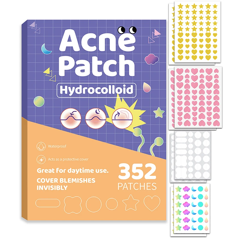 352pcs Colorful Heart Pimple Patch Acne Colorful Invisible Acne Removal Skin Care Stickers Concealer Face Spot Makeup Tools