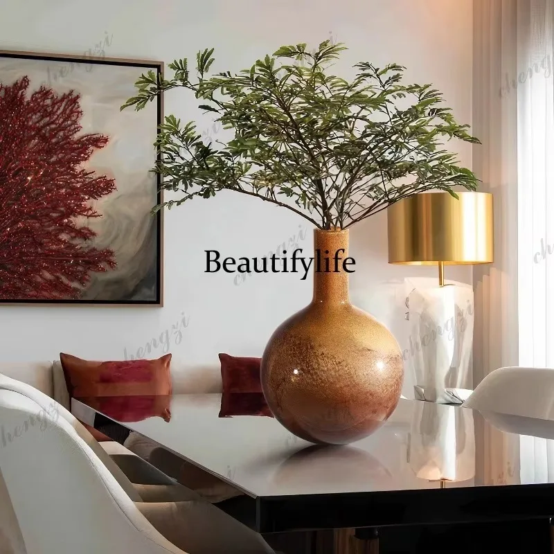 E182 Gradual change gold brown, glass vase, modern light luxury living room entrance flower arrangement soft decoration