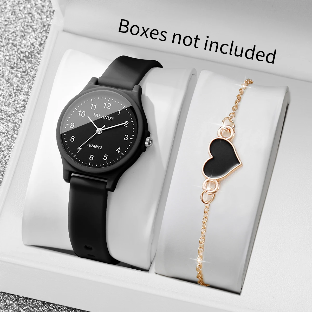 2PCS Fashion Silicone Strap Women Quartz Watch Heart Bracelet Set Arabic Dial Ladies Wristwatches Reloj Mujer (Without Box)