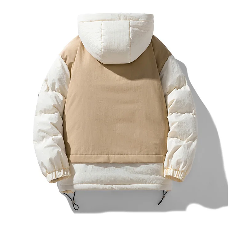 Winter Man Down Jacket Thicken Contrast Color Patchwork Zipper Men Outerwear Long Sleeve Zipper Versatile Male Hooded Coat