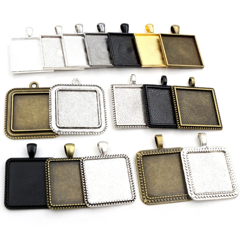 Nowa moda 5 sztuk 25mm wewnętrzna rozmiar antyczne srebro pozłacane i czarny i brązowy pozłacane kwadratowy Cabochon baza ustawienie Charms wisiorek