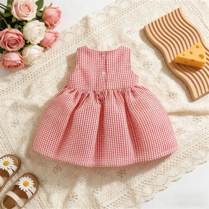 Sweet Cute Rabbit Children Clothes Summer Baby Girls Lattice Sleeveless Dress 0-4 Years Old Newborn Soft Costume Toddler Wear