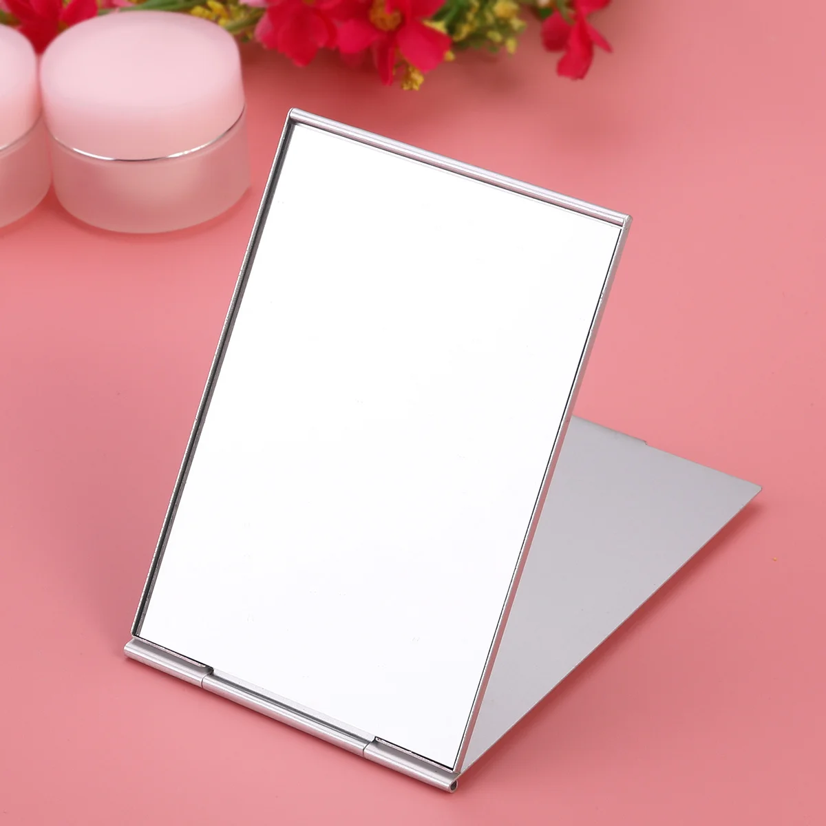 Miroir de maquillage pliant Portable 11.5x8cm, argent, simple face, haute définition, miroir de voyage pliable pour le bureau et la maison