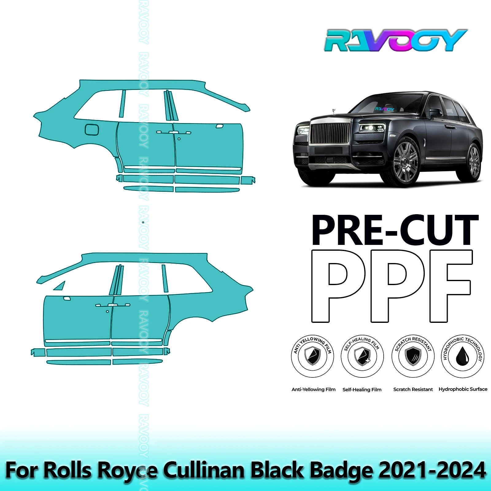 

For Rolls Royce Cullinan Black Badge 2021-2024 8.5mil Pre-Cut PPF Door & A/B Pillar Kit TPU Paint Protection Film Set