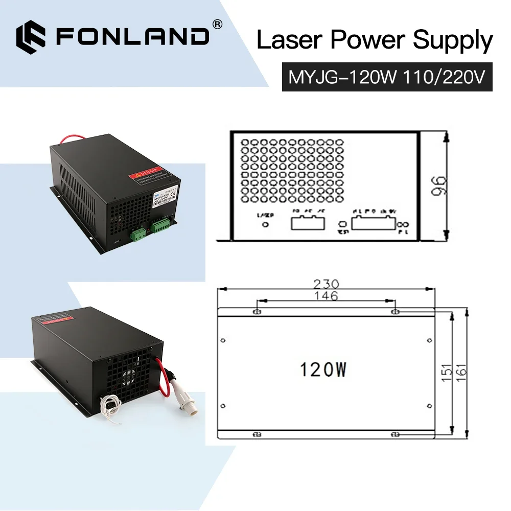 FONLAND 120W Laser Power Supply Source Replacement MYJG-120W 110/220V for Reci yongli EFR Co2 Laser Tube Cutting Machine