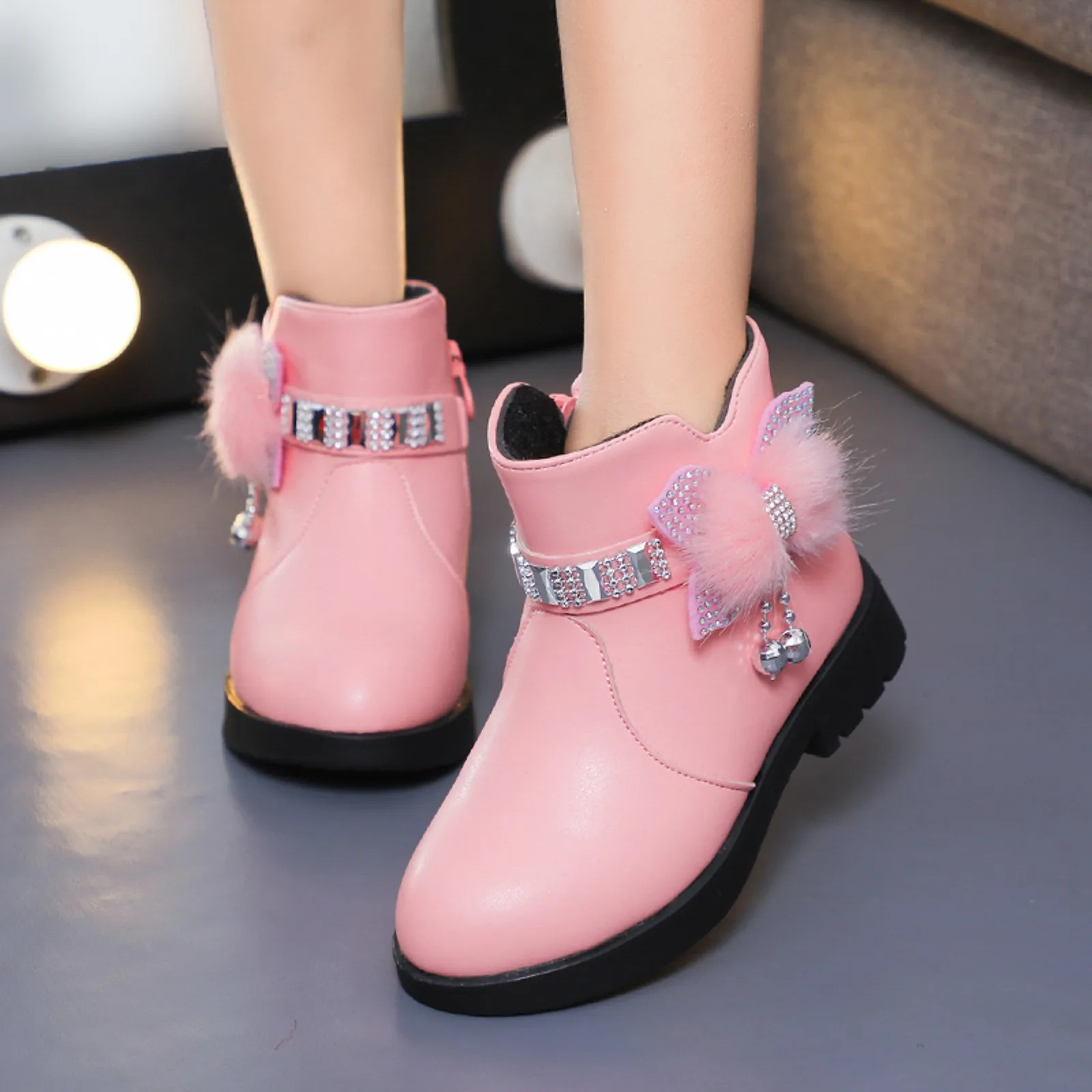 Children Mid Length Warm Leather Boot Children Cotton Shoe Plush Winter Non-slip Casual New Childrens Cotton Boot Girls Boots