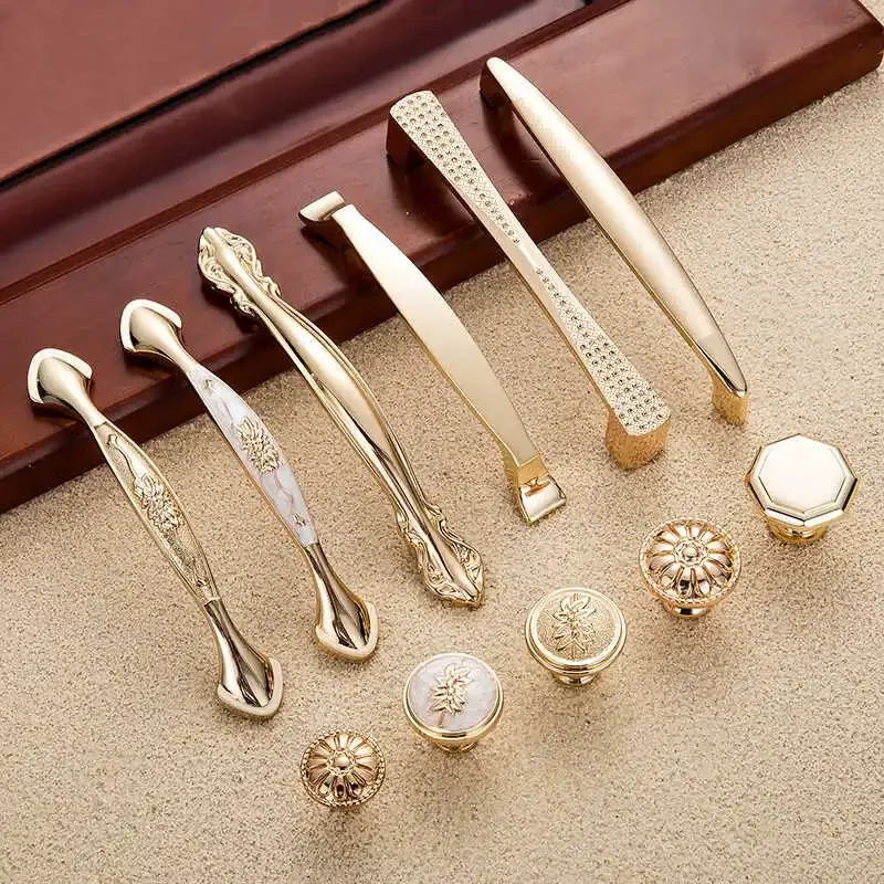 24hour shipping champagne Gold Door Handles Zinc Alloy Cabinet  Drawer Knobs European Wardrobe Pulls Kitchen  Furniture Hardware