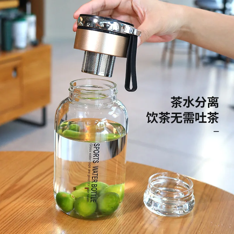 High Borosilicate Glass Water Bottle Large Capacity Teacup Portable Tumbler with Lid and Cup Sleeve Flask Glass Bottle