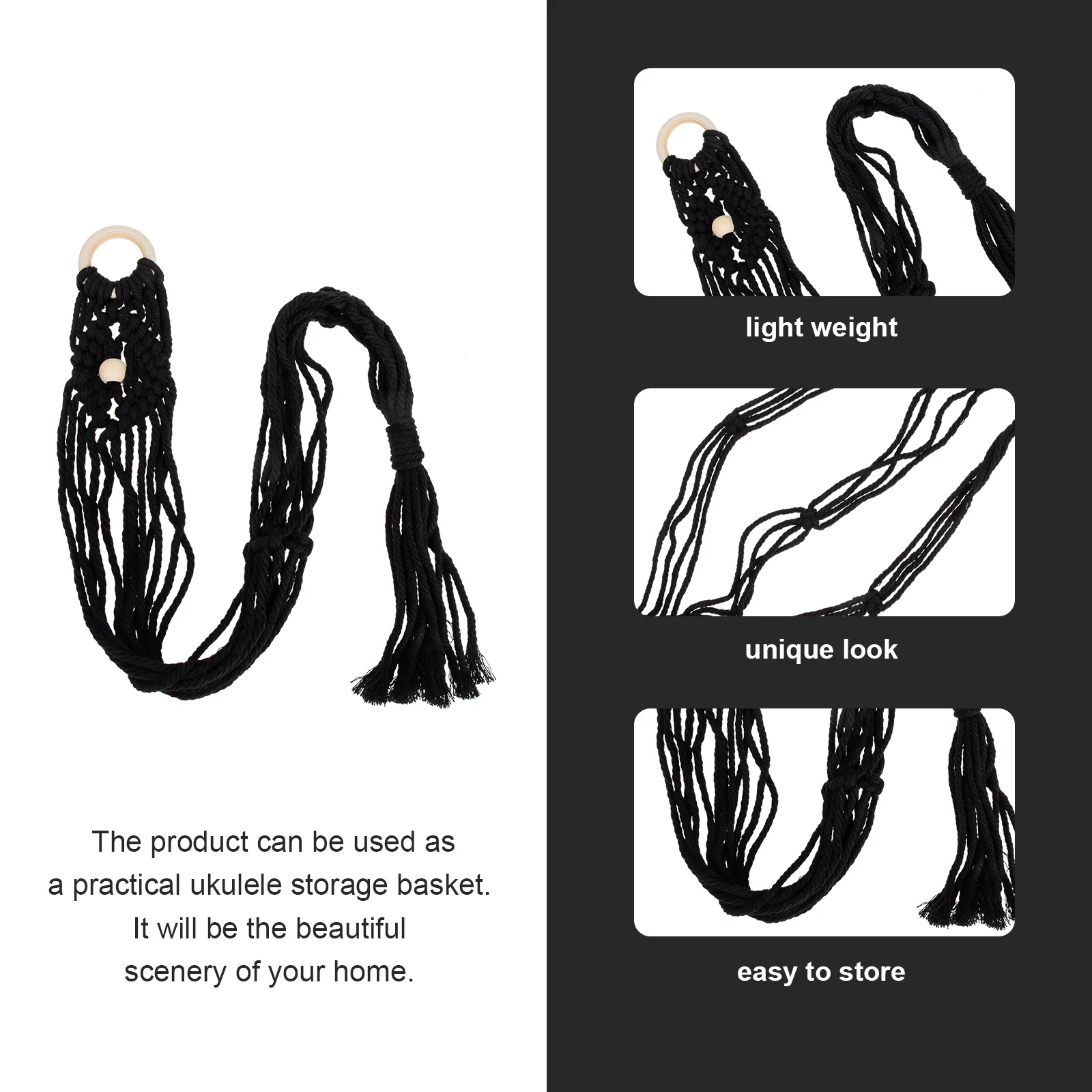 

Handwoven Macrame Guitar Wall Mount Holder Cotton Rope Ukulele Wall Hanger Decorative Instrument Storage Basket