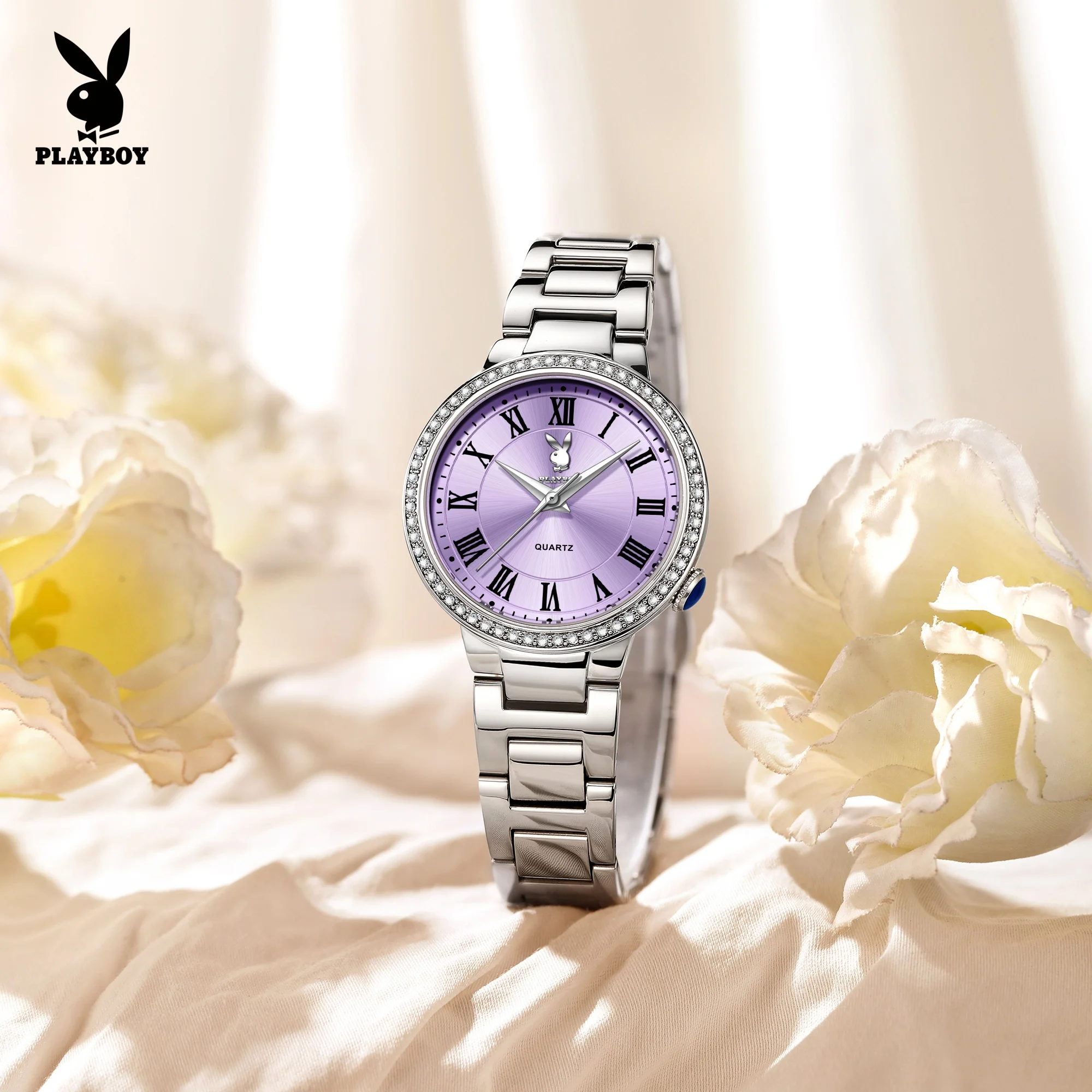 PLAYBOY 3910 Elegance Watch For Women Small Round Dial 30m Waterproof Stainless Steel Bracelet Original Quartz Movement Watch