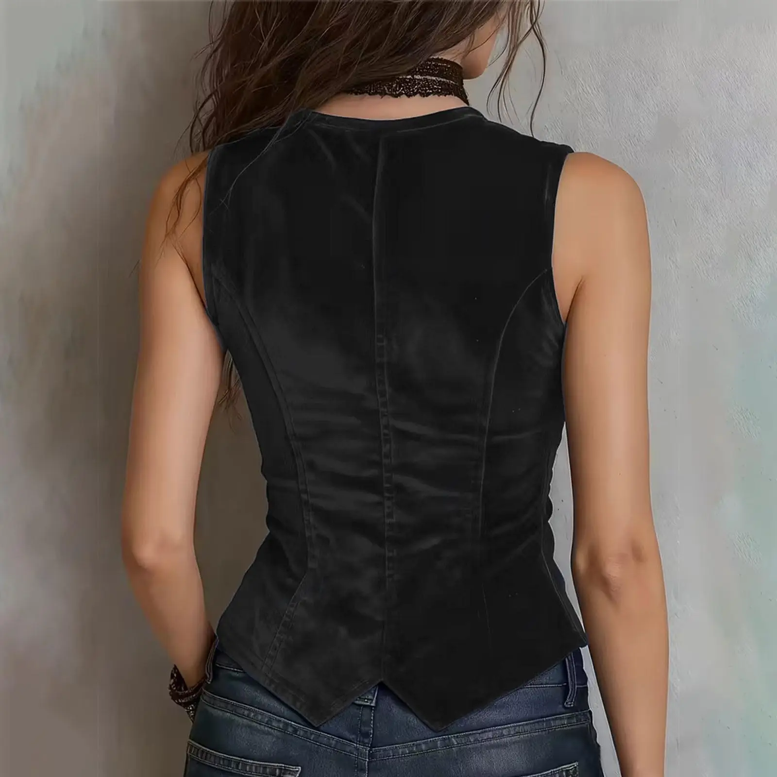 Ladies' Retro British Style Fashion Short Button-Front Jacket Vest Temperament Solid Sleeveless Top Casual Streetwear Shirt