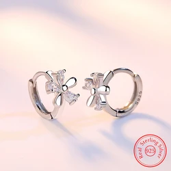 Genuine 925 Sterling Silver High Quality Crystal Jewelry New Flower Hoop Earrings For Women XY0118