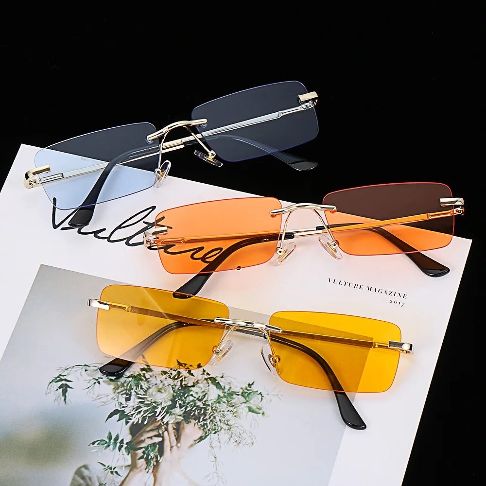 2026 Korean Fashion Narrow Rectangular Metal Sunglasses Retro Hip-hop Women Men Sun Glasses UV Protection Shades Sunglasses