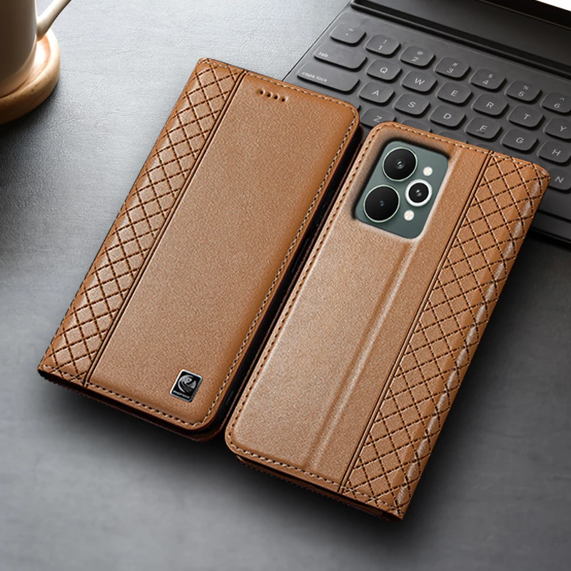 

Napa Inner Grid Genuine Leather Flip Case For Realme GT GT2 GT3 GT5 GT6T GT7 GT7T Pro Master Explorer Master Cover Card Cases