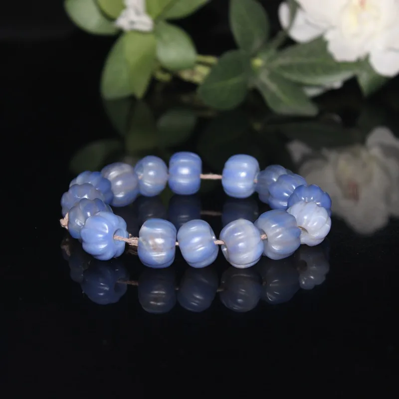 Old Chain Bead String Blue Agate Abacus Melon Beads Bracelet Items