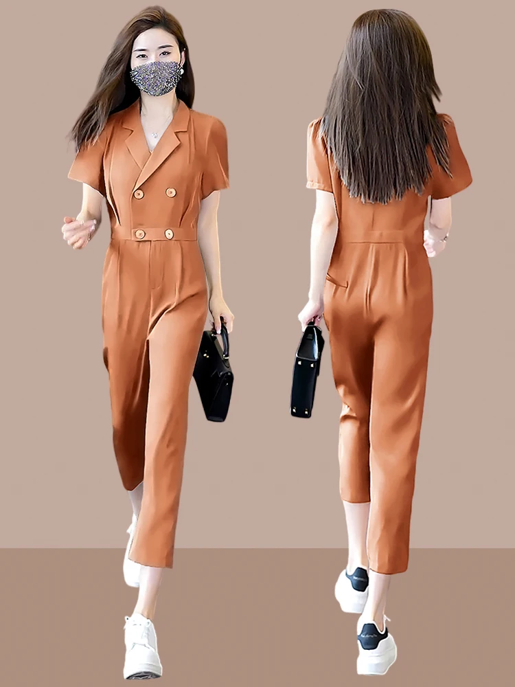 

Slim Fit ort Sve Onesie Pantsuit Women's Faionable Profional Sle High Waist Commute Nine Points Trousers