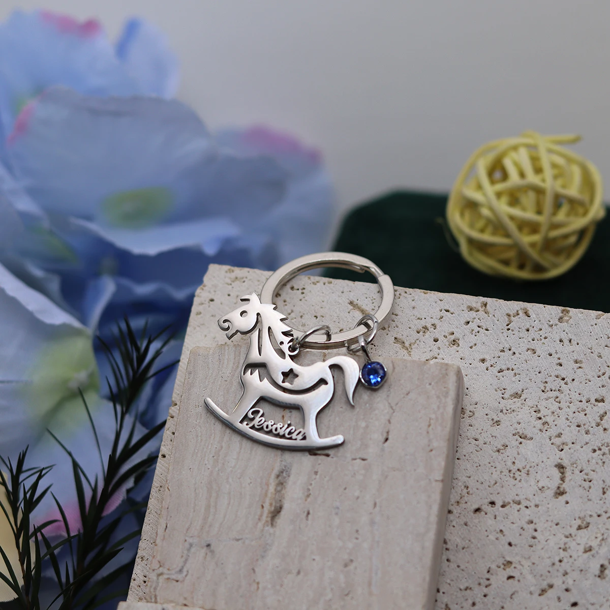 

Customized Stainless Rocking Horse Pendant Keychain Engraved Cartoon Jewelry Men Gifts Women Gifts