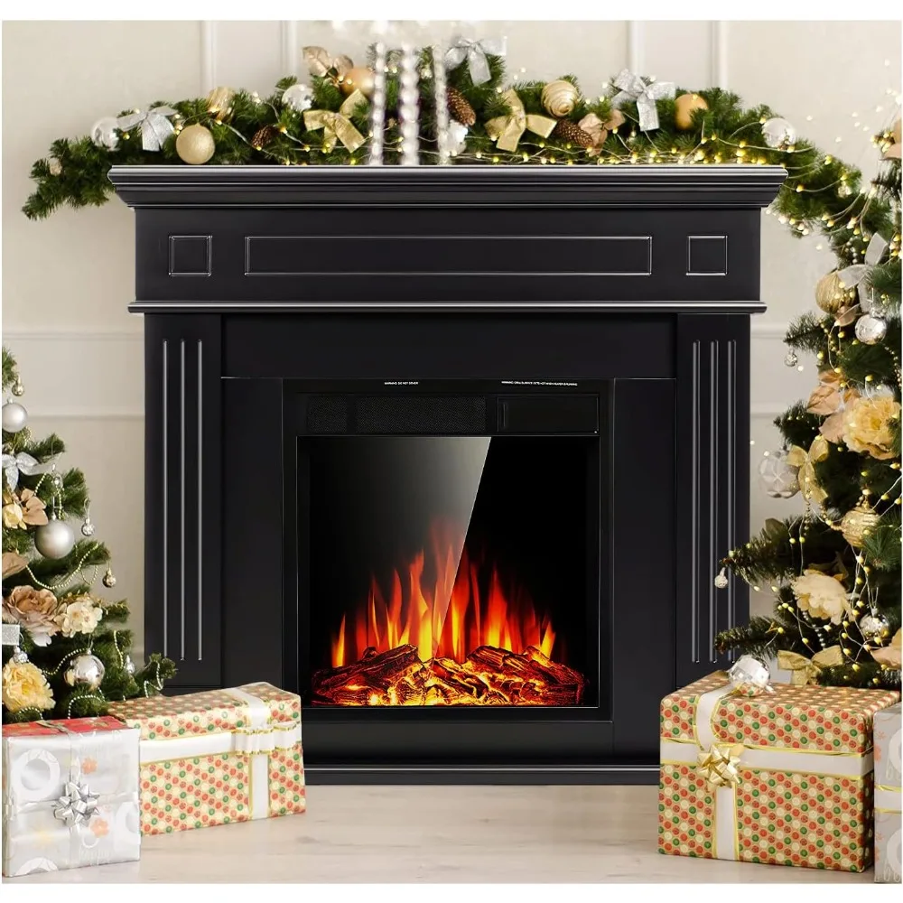 

Electric Fireplaces, Wooden Surround Firebox, Standing Electric Fireplace Heater, Adjustable Led Flame, Electric Fireplaces