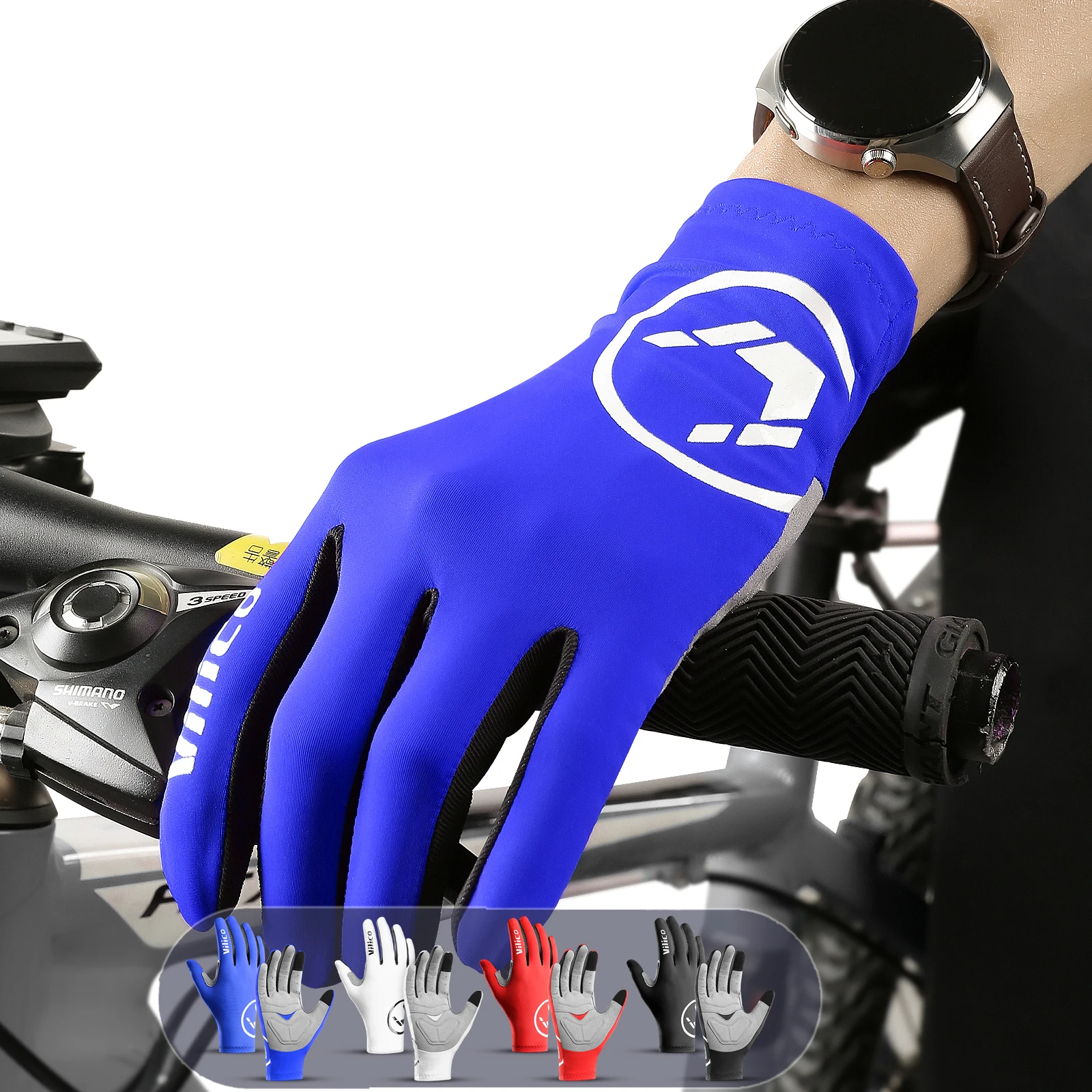 قفازات واقية من الشمس للرجال والنساء في الصيف، رفيعة، قابلة للتنفس، مقاومة للأشعة فوق البنفسجية، قفازات القيادة وركوب الدراجات، أحمر، أزرق، أسود وأبيض #2
