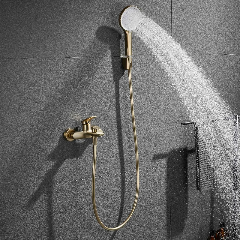 

Luxury 3-Hole Brass Brushed Gold Bathtub And Shower Faucet Hot Cold Water Mixer With Ceramic Valve Core For Hotels Home Use