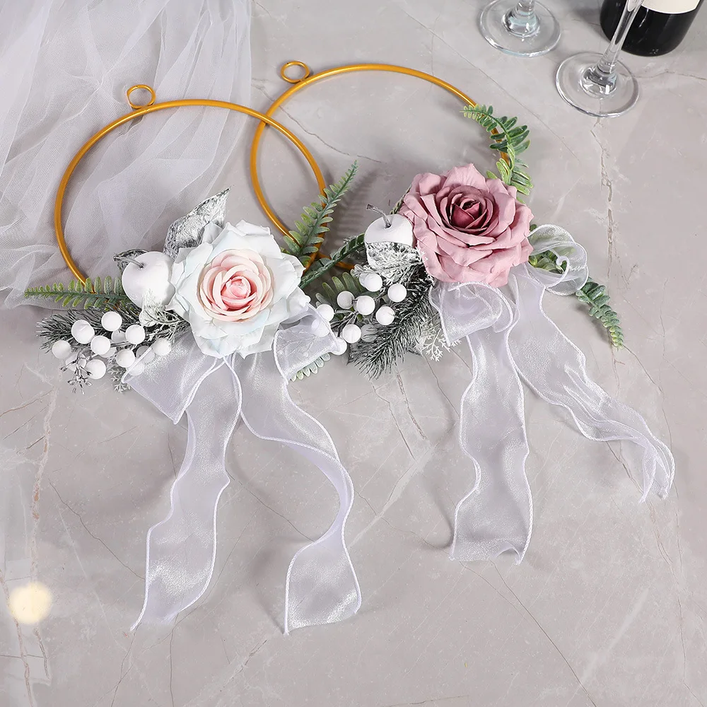 

Wrought iron rose wreath bridesmaid simulation flower portable flower photography props home wall simulation wreath