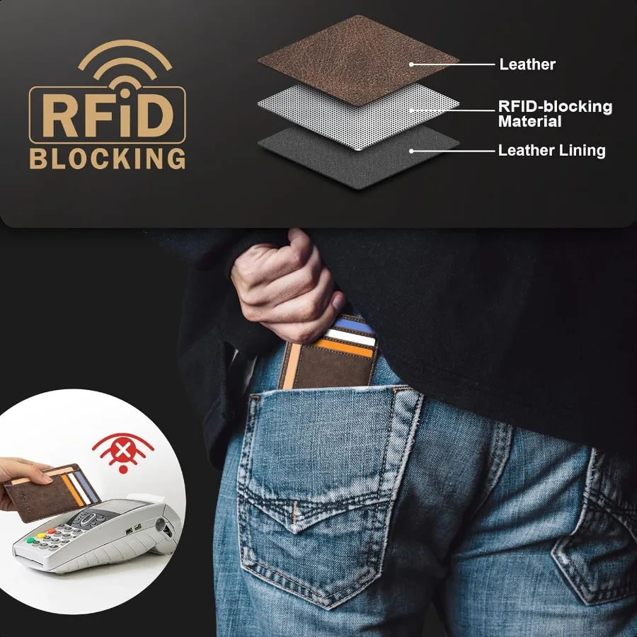 Dompet Slim Saku Depan Kulit Minimalis RFID Blocking Ukuran Sedang