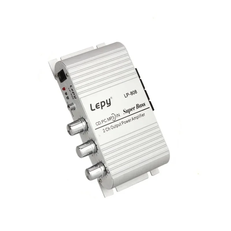 مضخم صوت ثلاثي، جهير، توازن، التحكم في مستوى الصوت مع منفذ USB FM 12V صوت ستيريو للسيارة Mini MP3 LP-808 فضي