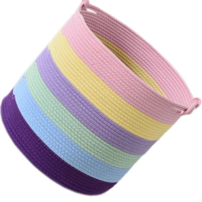 Conteneur rangement pratique peu encombrant, panier rond en corde coton tissé à main, livraison directe